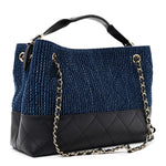 Tweed Shiny Lambskin Quilted Coco Base Small Shopping Bag Dark Blue