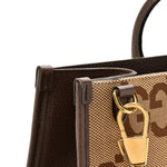 Monogram Jumbo GG Textured Dollar Calfskin Web Tote Bag Camel Ebony New Acero