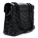 Calfskin Y Quilted Monogram Monochrome Medium Loulou Chain Satchel Black