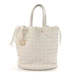 Calfskin Intrecciato Small Castello Bucket Bag White