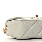 Lambskin Enamel Pearl Quilted Mini Charm Me Square Flap Light Blue
