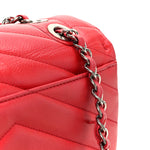 Caviar Chevron Quilted Single Flap Red