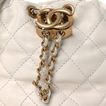 Calfskin Quilted Pearl Mini About Pearls Drawstring Bucket Bag  White