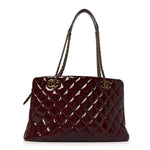 Patent Goatskin Quilted Small CC Eyelet Tote Burgundy