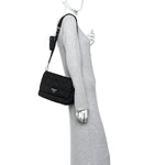 Re-Nylon Quilted Padded Flap Shoulder Bag Black