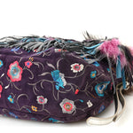 Fox Fur Suede Floral Embroidered Biker Shoulder Bag