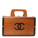 Wood Lambskin CC Vanity Case Brown Black