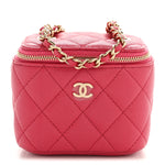 Caviar Quilted Mini Vanity Case With Chain Dark Pink