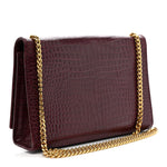 Calfskin Crocodile Embossed Medium Classic Monogram Kate Tassel Satchel Dark Red