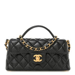 Lambskin Quilted Mini Flap Top Handle Bag Black