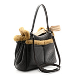 Crushed Calfskin Shearling Medium Rodeo Top Handle Handbag Brown Beige