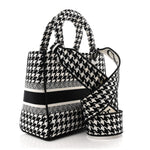 Canvas Houndstooth Embroidered Medium Lady D-Lite Black White