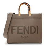 Vitello King Plexiglass Logo Embossed Medium Fendi Sunshine Shopper Tote Tortora
