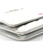 Metallic Lambskin Quilted Wallet On Chain WOC Silver