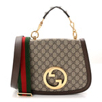 GG Supreme Monogram Textured Dollar Calfskin Web Medium Blondie Top Handle Shoulder Flap Bag Beige Ebony New Acero