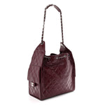Shiny Crumpled Calfskin Quilted Medium Chanel 25 Handbag Dark Burgundy