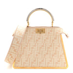 Chenille Suede Metal FF Small Peekaboo I SEE U Satchel Beige White