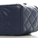 Lambskin Quilted Metal Small Top Handle Vanity Case With Chain Blue