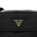 Vitello Daino Soft Flap Shoulder Bag Black