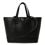 Textured Dollar Calfskin Small Ophidia Shoulder Tote Bag Black