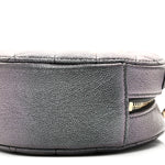 Iridescent Caviar Quilted Round Clutch With Chain Black
