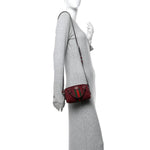 GG Supreme Monogram Textured Dollar Calfskin Web Super Mini Ophidia Top Handle Bowler Bag Rosso Ancora