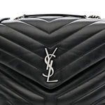 Calfskin Y Quilted Monogram Medium Loulou Chain Satchel Black