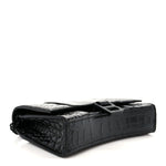 Shiny Calfskin Monochrome Crocodile Embossed Hourglass Chain Bag Black