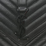 Sheepskin Matelasse Chevron Monogram Monochrome Medium College Bag Black