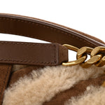 Nubuck Shearling Chevron Monogram Medium College Bag Dark Cigar Natural Beige