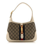 GG Supreme Monogram Azalea Calfskin Web Small Jackie 1961 Hobo Beige Ebony Mystic White