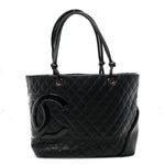 Calfskin Quilted Large Cambon Tote Black