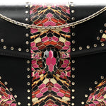 Calfskin Karung Studded Serpenti Forever Shoulder Bag Black Pink Multicolor