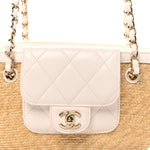Raffia Braided Lambskin Small Shopping Tote Beige White