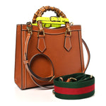 Calfskin Web Small Diana Tote Bag Cuir Yellow Fluo