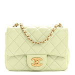 Lambskin Quilted Mini Pearl Crush Flap Light Green