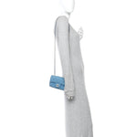Iridescent Caviar Quilted Extra Mini Flap Light Blue