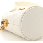 Caviar Quilted Twist Your Buttons Mini Bucket Bag White
