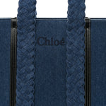 Denim Calfskin Large Braided Woody Ribbon Tote  Blue