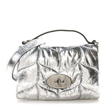 Metallic Crinkled Nappa Pillow Quilted Tiny Softie Bag Silver