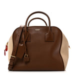 Smooth Calfskin Canvas Medium Cube Bowling Bag Malt Brown
