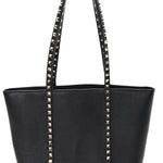 Grained Calfskin North South Rockstud Tote Black