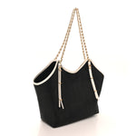 Calfskin Raffia Braided Small Shopping Tote Black White