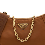 Re-Nylon Saffiano Demi-lune Shoulder Bag Brandy