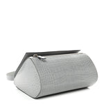 Calfskin Crocodile Embossed Medium Pandora Box Crossbody Bag Grey