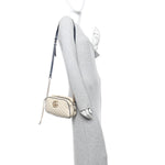 Vintage Effect Calfskin Matelasse Diagonal Small Torchon GG Marmont Chain Shoulder Bag Mystic White Blue Agata