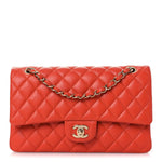 Caviar Quilted Medium Double Flap Light Red