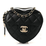 Lambskin Quilted CC In Love Heart Clutch With Chain Black
