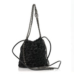 Denim Quilted Floral Print Mini Chanel 22 Black Grey
