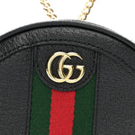 Grained Calfskin Web Mini Ophidia Round Shoulder Bag Black